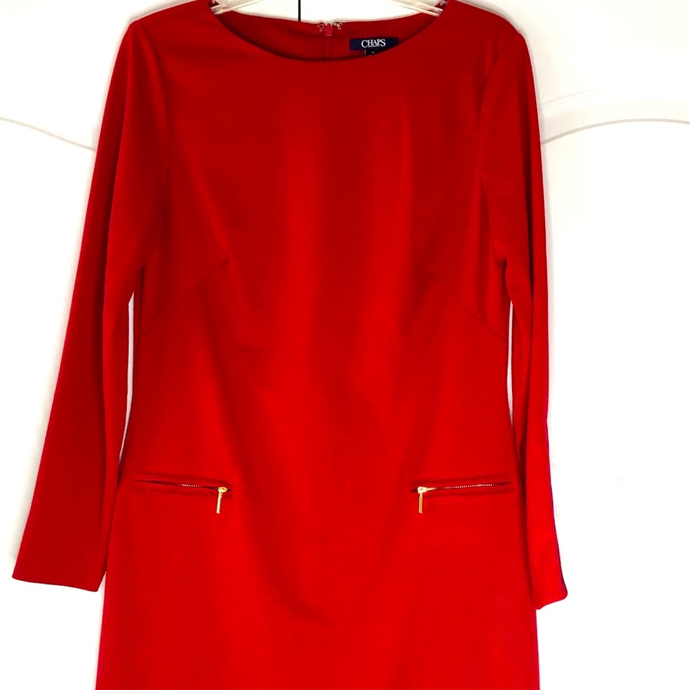 Red CHAPS Dress with Elbow Patches